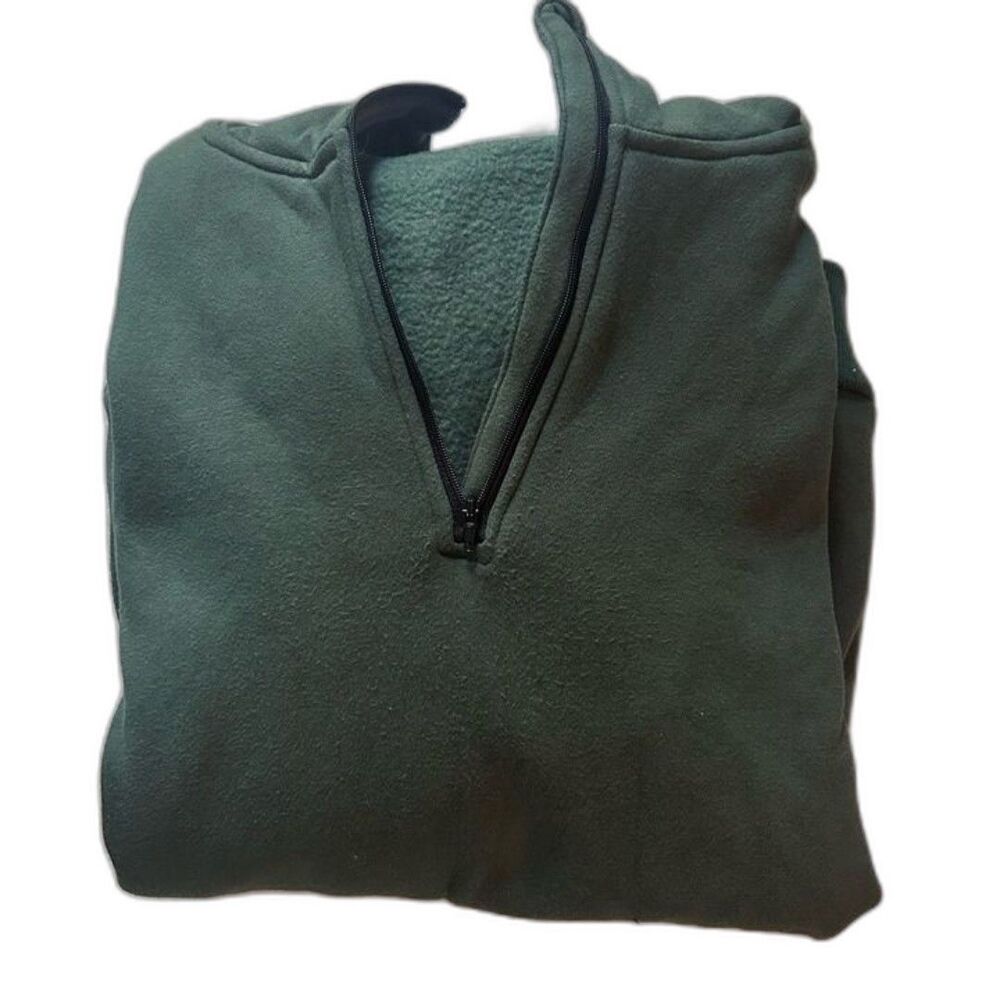 Green 1X Quarter Zip Hooded Fleece Sweatshirt w Pocket